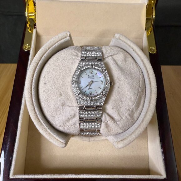 Saint James Ladies' All Crystal Stones Silver Tone Watch STJ840, 26mm - Picture 1 of 5